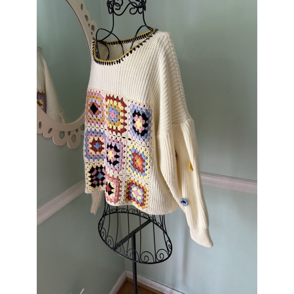 Entro Grannie Square Boho Sweater M Oversize Crotchet‎ - Picture 4 of 9